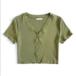 ROMWE Lettuce Trim Ribbed Crop Top